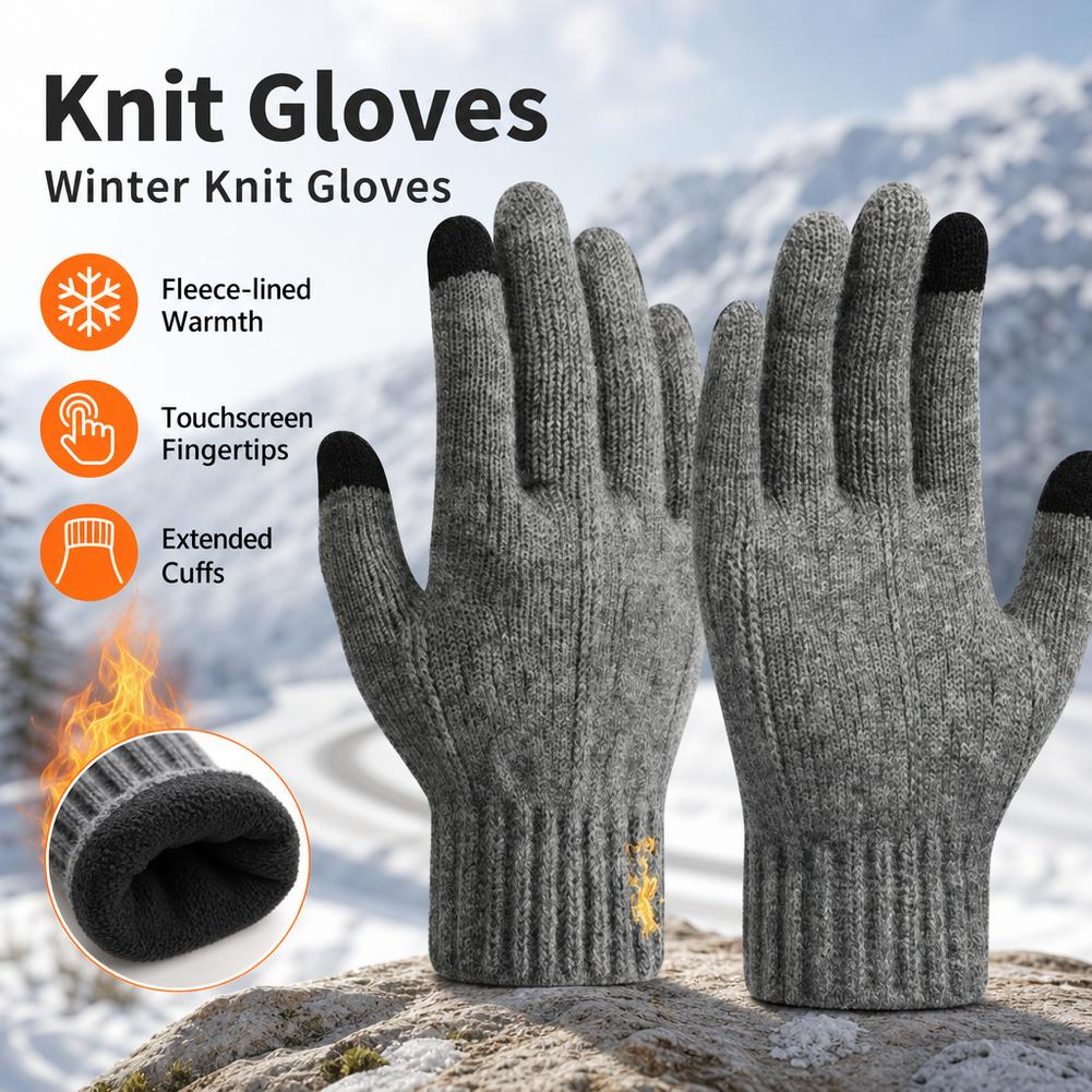 Wool Glove Lined - 2026 Erkek Termal Yün Örgü Eldivenler,